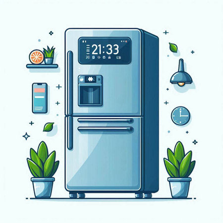 Refrigerator. Refrigerator in flat style. Vector illustration.のイラスト素材