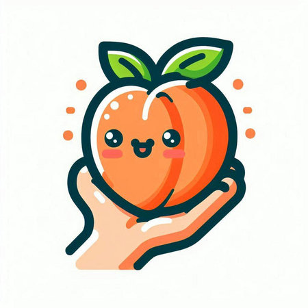 Cute peach in hand isolated on white background. Vector illustration.のイラスト素材