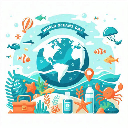 World Oceans Day banner. World Oceans Day. Vector illustrationのイラスト素材