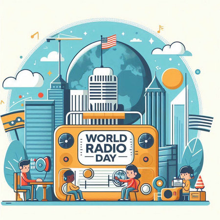 World Radio Day. Vector illustration in flat design style for web, site, banner, poster.のイラスト素材