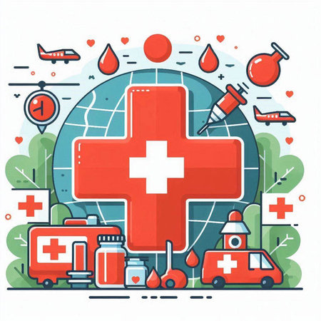 Vector illustration of the first aid kit. Flat line icons set.のイラスト素材