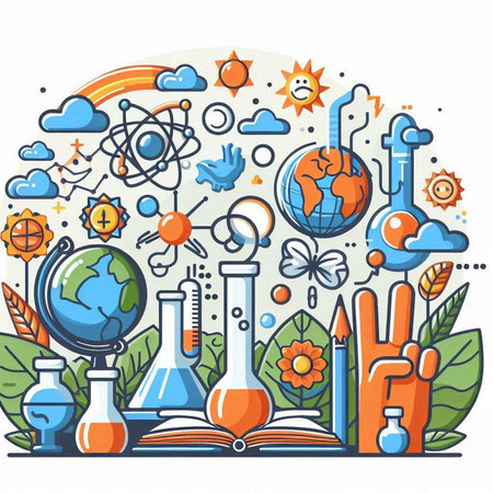 Vector illustration of science and education concept in line art style with icons.のイラスト素材