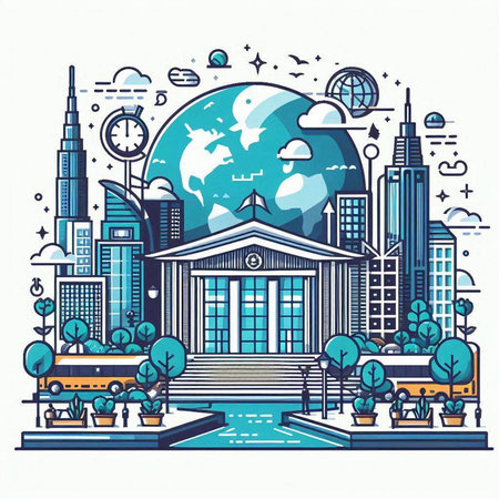 City landscape with buildings, roads and skyscrapers. Vector illustrationのイラスト素材