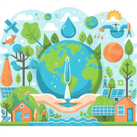 Save water concept. Save the planet. Vector illustration in flat styleのイラスト素材
