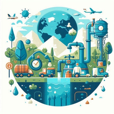Flat design vector illustration concept of environment pollution. Global warming and climate change.のイラスト素材