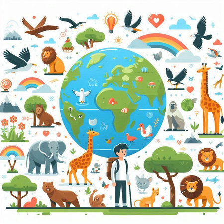 Animals in the world. Vector illustration in flat cartoon style.のイラスト素材