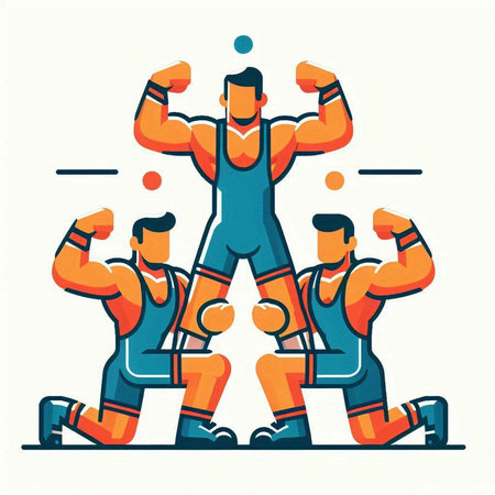 Team of strong men. Teamwork concept. Vector illustration in a flat styleのイラスト素材