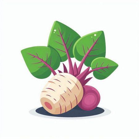 Beetroot with leaves isolated on white background. Vector illustration in cartoon style.のイラスト素材