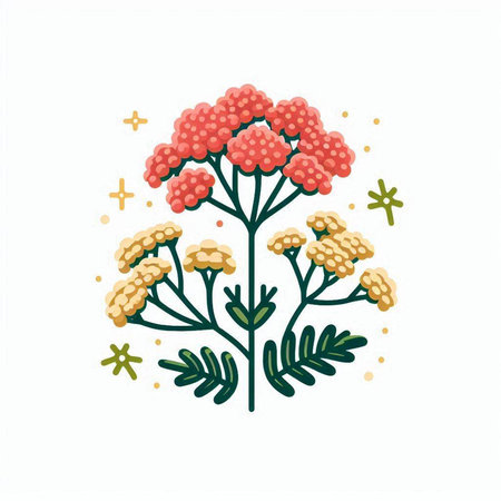 Hand drawn vector illustration of yarrow. Isolated on white background.のイラスト素材