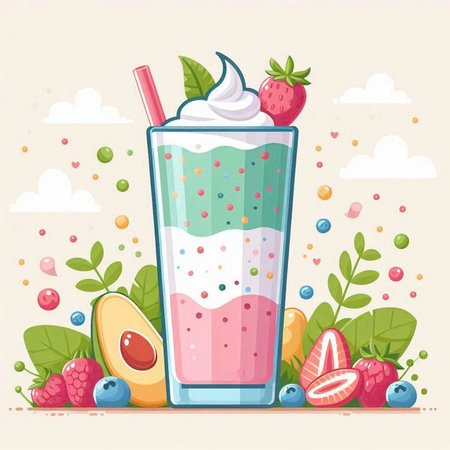 Smoothie with strawberries, cherries and mint. Vector illustration.のイラスト素材