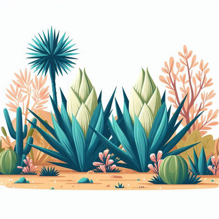 Illustration of a desert with cacti and succulentsのイラスト素材