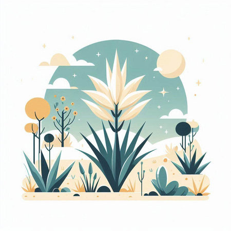 Flowers in the desert. Vector illustration of a summer landscape.のイラスト素材