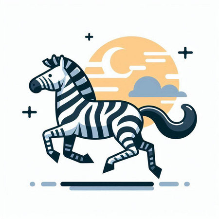Zebra in flat style. Zebra in the sky. Vector illustrationのイラスト素材