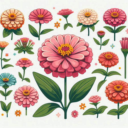 Seamless pattern with zinnia flowers. Vector illustration.のイラスト素材