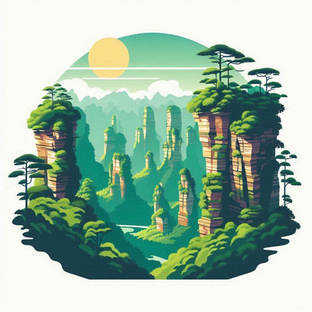 Landscape with mountains and forest. Vector illustration. EPS 10.のイラスト素材