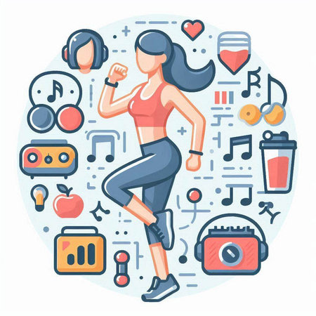 Fitness, healthy lifestyle concept. Vector illustration in cartoon style.のイラスト素材