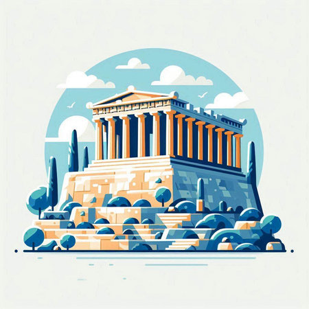Parthenon in Athens, Greece. Vector illustration in flat style.のイラスト素材