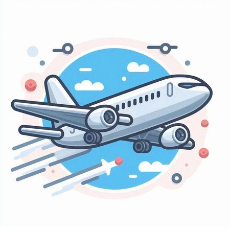 Airplane in the blue circle. Vector illustration, flat design.のイラスト素材