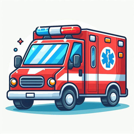 Ambulance car vector illustration in cartoon style on white background.のイラスト素材