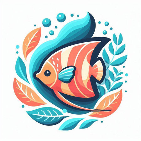 Colorful vector illustration of a tropical fish on a white background.のイラスト素材