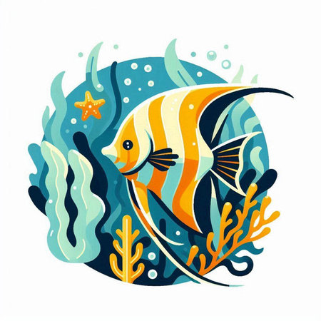 Vector illustration of a fish on a white background. Sea life.のイラスト素材