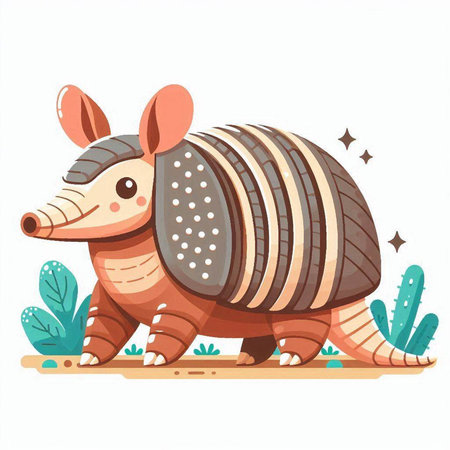 Cute cartoon armadillo. Vector illustration isolated on white background.のイラスト素材