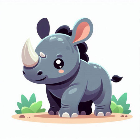Cute cartoon rhinoceros. Vector illustration isolated on white background.のイラスト素材