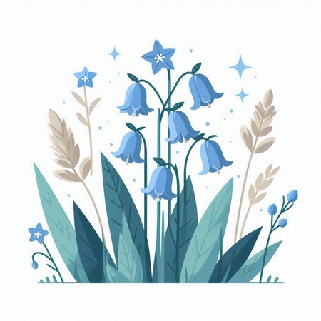 Bluebell flowers. Hand drawn vector illustration isolated on white background.のイラスト素材