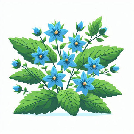 Illustration of blue flowers with green leaves on white background - vectorのイラスト素材