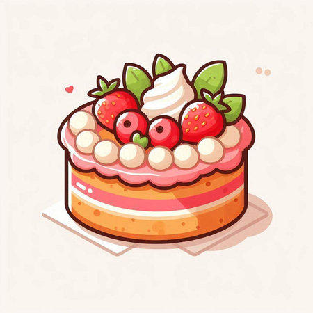 Fruit cake with berries. Vector illustration in a flat style.のイラスト素材