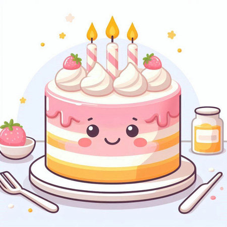 Cute birthday cake with candles on white background. Vector illustration.のイラスト素材