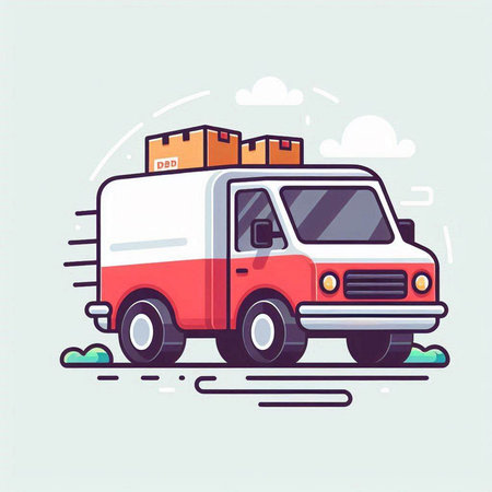Delivery truck with cardboard boxes. Vector illustration in flat cartoon style.のイラスト素材