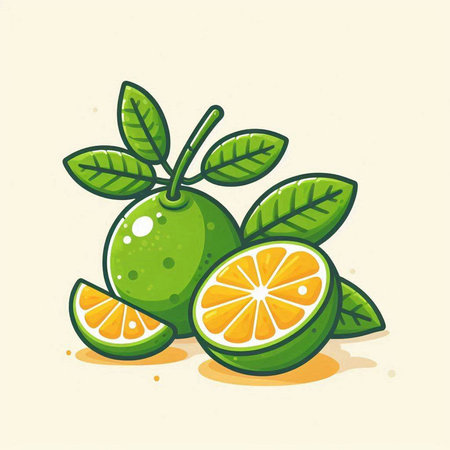 Illustration of fresh citrus fruits - lime and tangerine.のイラスト素材