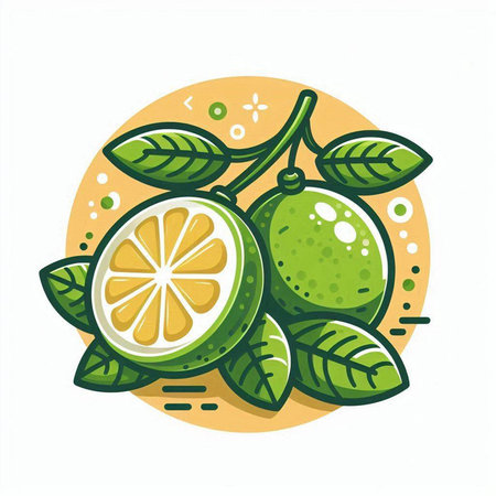 Lime with leafs on white background. Hand drawn vector illustration.のイラスト素材