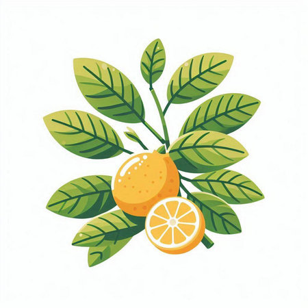 Lemon tree with leaves and fruits isolated on white background. Vector illustration.のイラスト素材