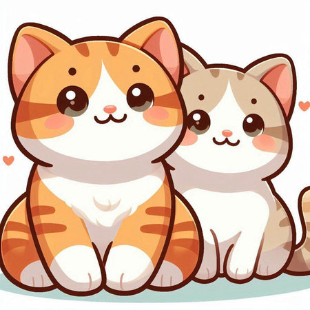 Illustration of Cute Cats Sitting and Smiling at the Cameraのイラスト素材