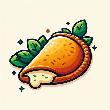 Illustration of a piece of pizza with mozzarella and basil leavesのイラスト素材