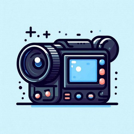 Camera icon in flat style on blue background. Vector illustration for web design.のイラスト素材