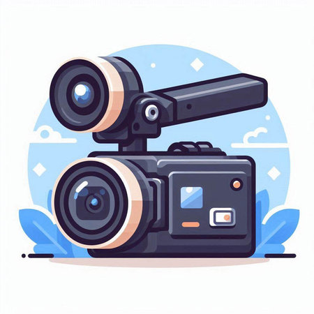 Modern video camera on white background. Vector illustration in flat style.のイラスト素材