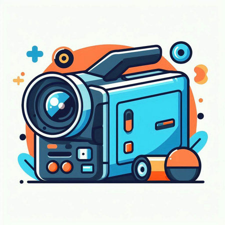 Vector illustration of video camera. Flat line art design for web, site, advertising, banner, poster, board and print.のイラスト素材