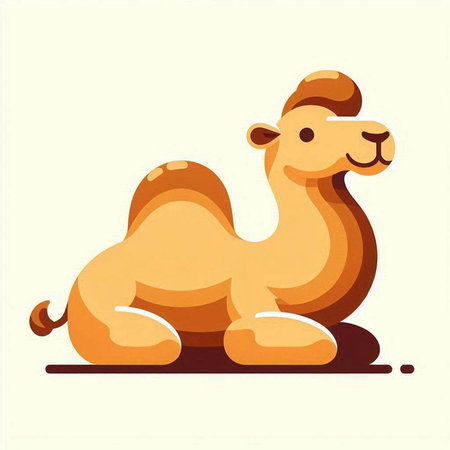 Cute camel sitting on the ground. Vector illustration in flat style.のイラスト素材