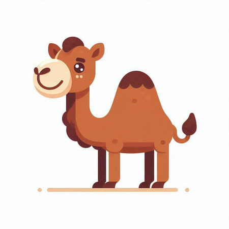 Camel in the desert. Vector illustration in flat cartoon style.のイラスト素材