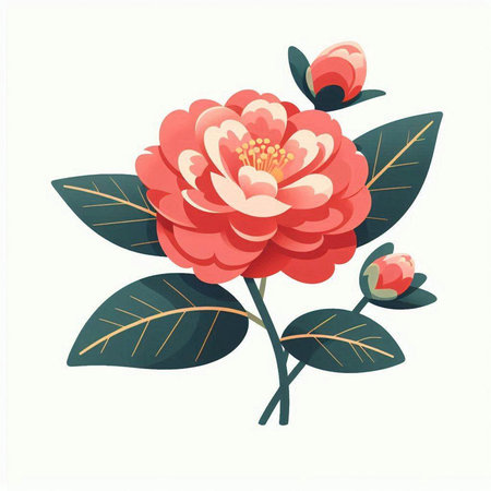 Camellia flower isolated on white background. Vector illustration.のイラスト素材