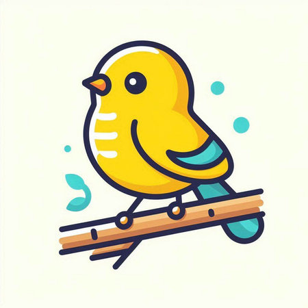 Cute little yellow bird sitting on a branch. Vector illustration.のイラスト素材
