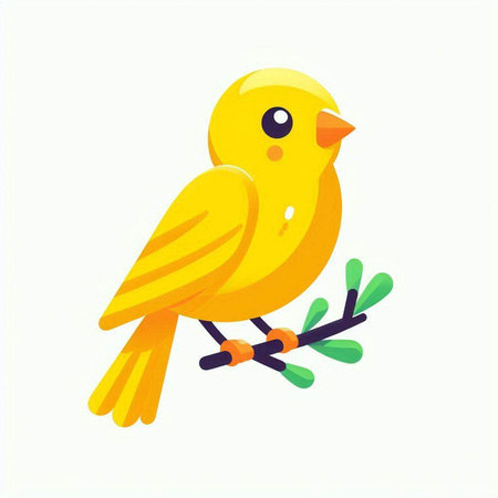 Cute yellow bird on a branch. Vector illustration in cartoon style.のイラスト素材
