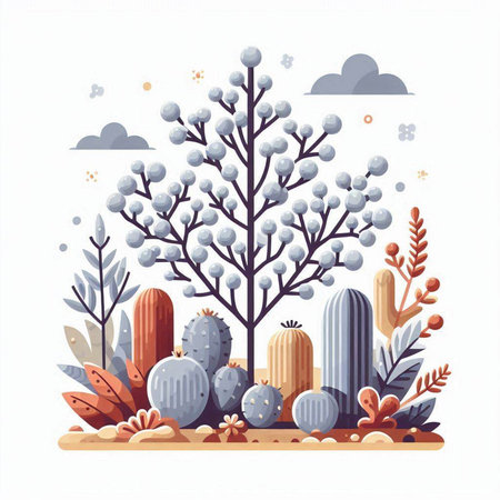 Cactuses in the desert. Flat vector illustration on white background.のイラスト素材