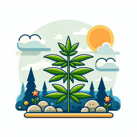 Cannabis plant in the field. Flat style vector illustration.のイラスト素材