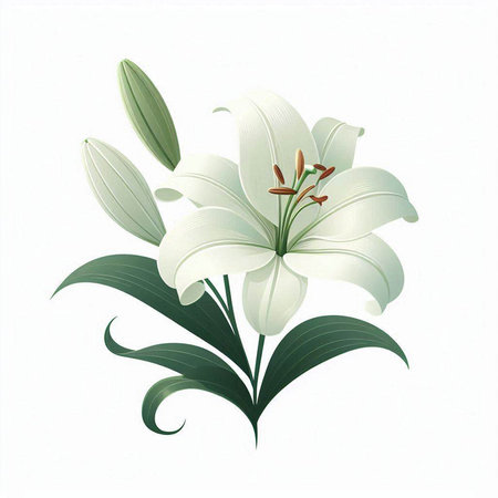 White lily flower isolated on white background. Hand drawn vector illustration.のイラスト素材