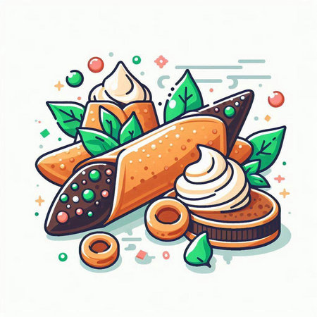 Illustration of a set of sweet pastries. Vector illustration.のイラスト素材