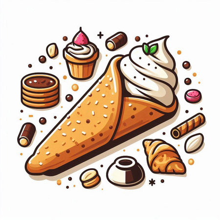 White lily with green leaves on a white background. Vector illustration.のイラスト素材